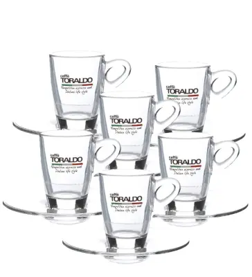 Set 6 Tazzine Caffè Vetro con Piattini - Caffè Toraldo