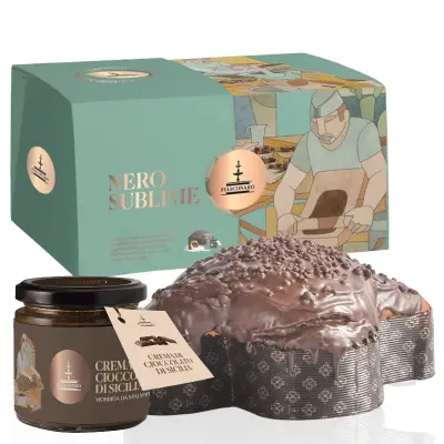 Colomba Fiasconaro Nero Sublime 1kg - con crema di cioccolato siciliano e spalmino