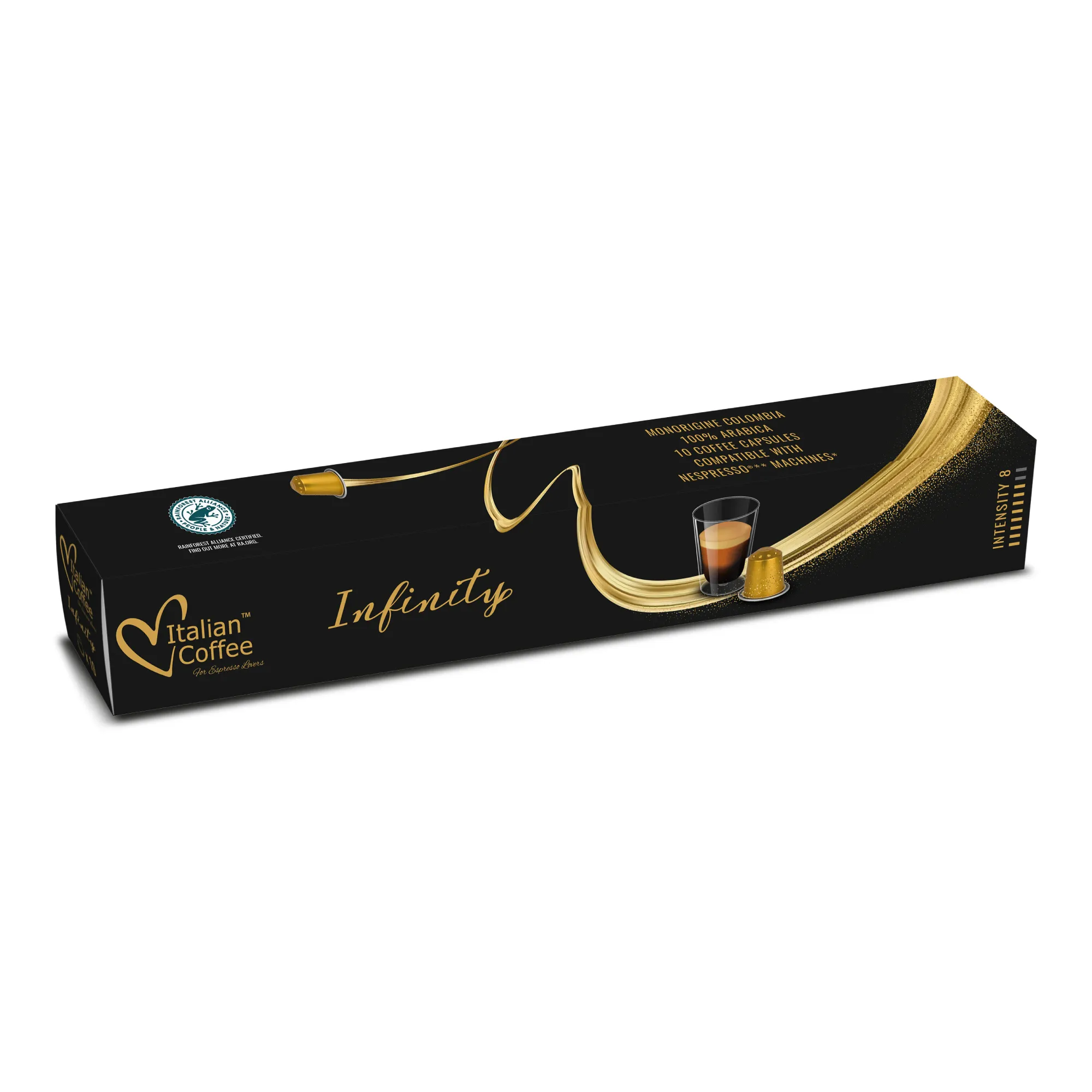 10 Infinity 100% Arabica Single Origin Colombia Italian Coffee Aluminium Capsules - Nespresso® Compatible