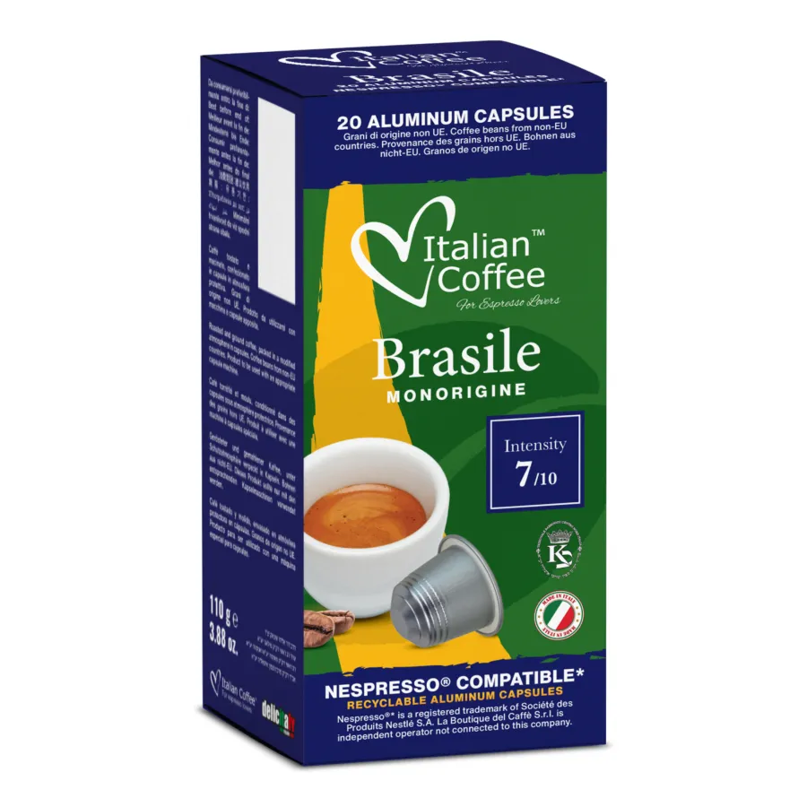 20 Aluminum Coffee Capsules Brazil Single Origin Italian Coffee - Nespresso® Compatible