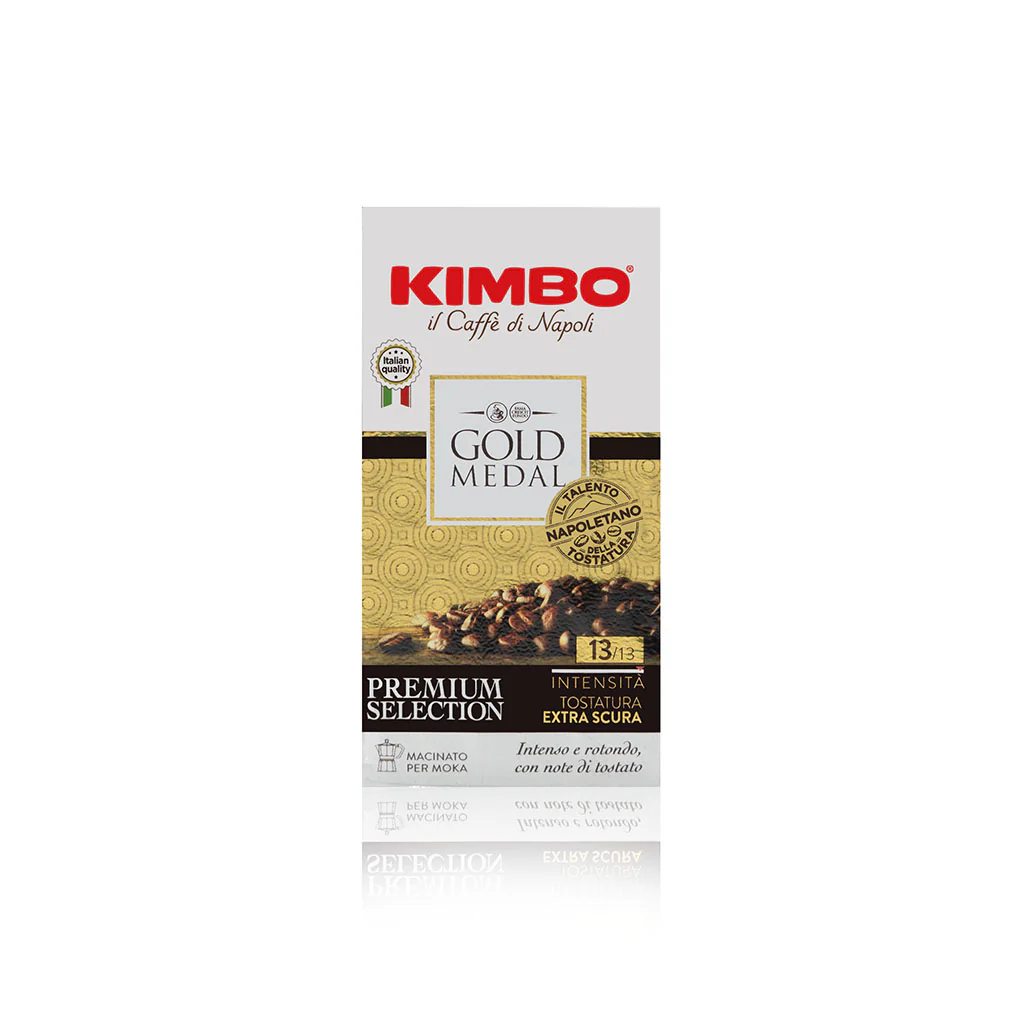 250g Kimbo Gold Medal Caffè Macinato - Tostatura Extra Scura Intensità 13/13