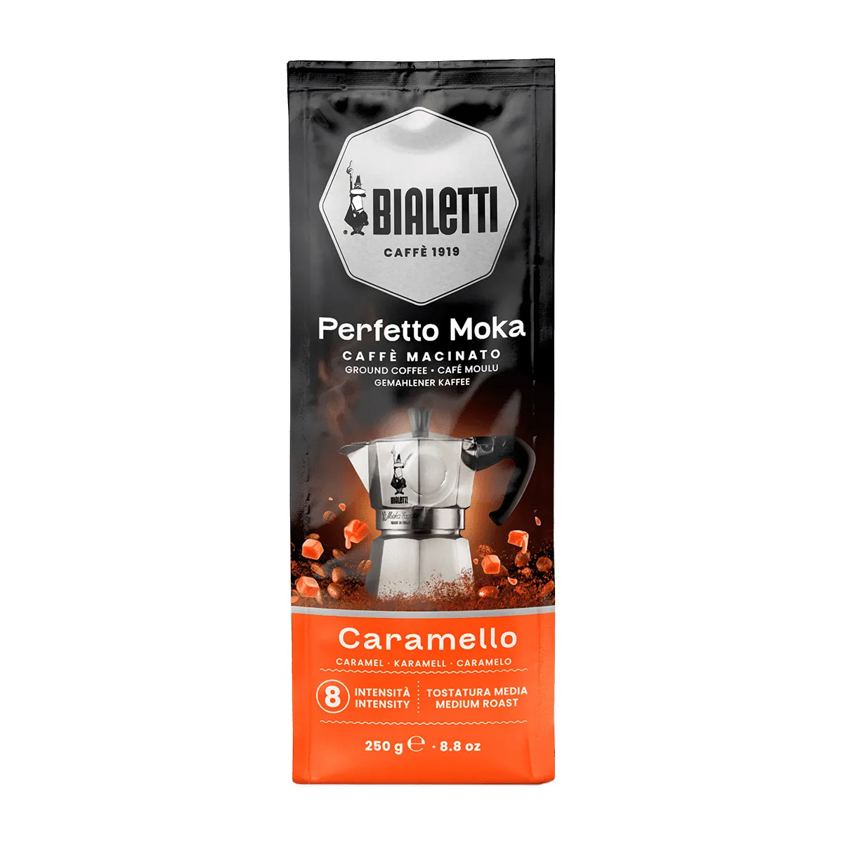 250g Bialetti Perfetto Moka Caramello Espresso Ground Coffee - Caramel Flavor