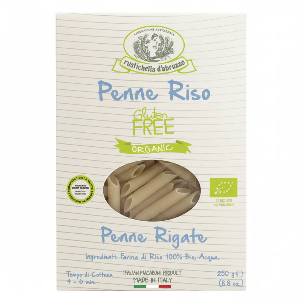 250g Bezglutenowe Ekologiczne Penne Rigate z Ryżu – 100% Mąka Ryżowa